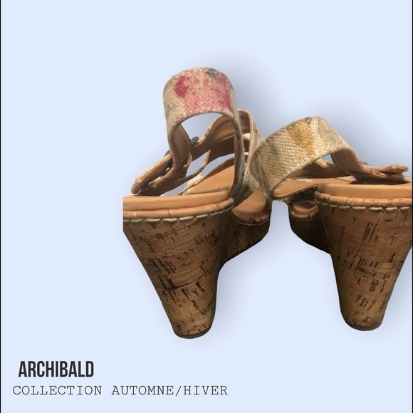 Floral fabric strap cork wedge sandals. Sz 11 - Picture 4 of 5